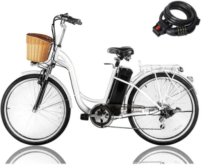 Bicicleta elétrica para adulto Cruiser Ebike com praticidade de cesto Bicicleta elétrica feminina Ciclismo recreativo 18-22 mph City Commuter Ebike